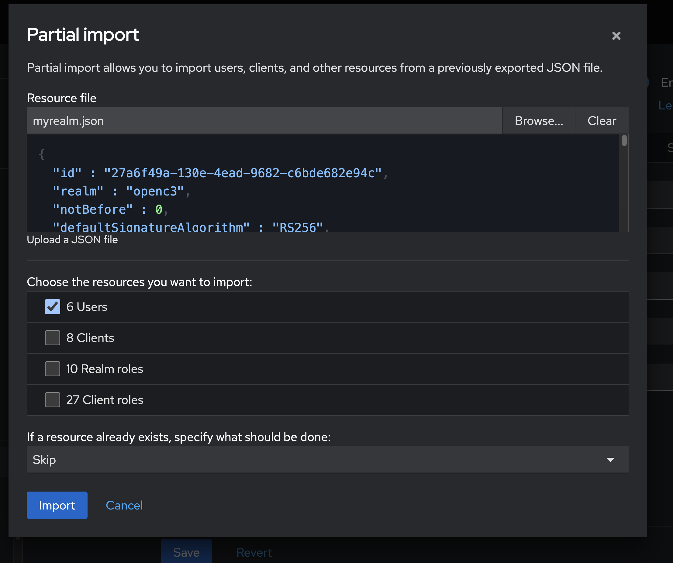 Select Users and set If a resource exists to Skip